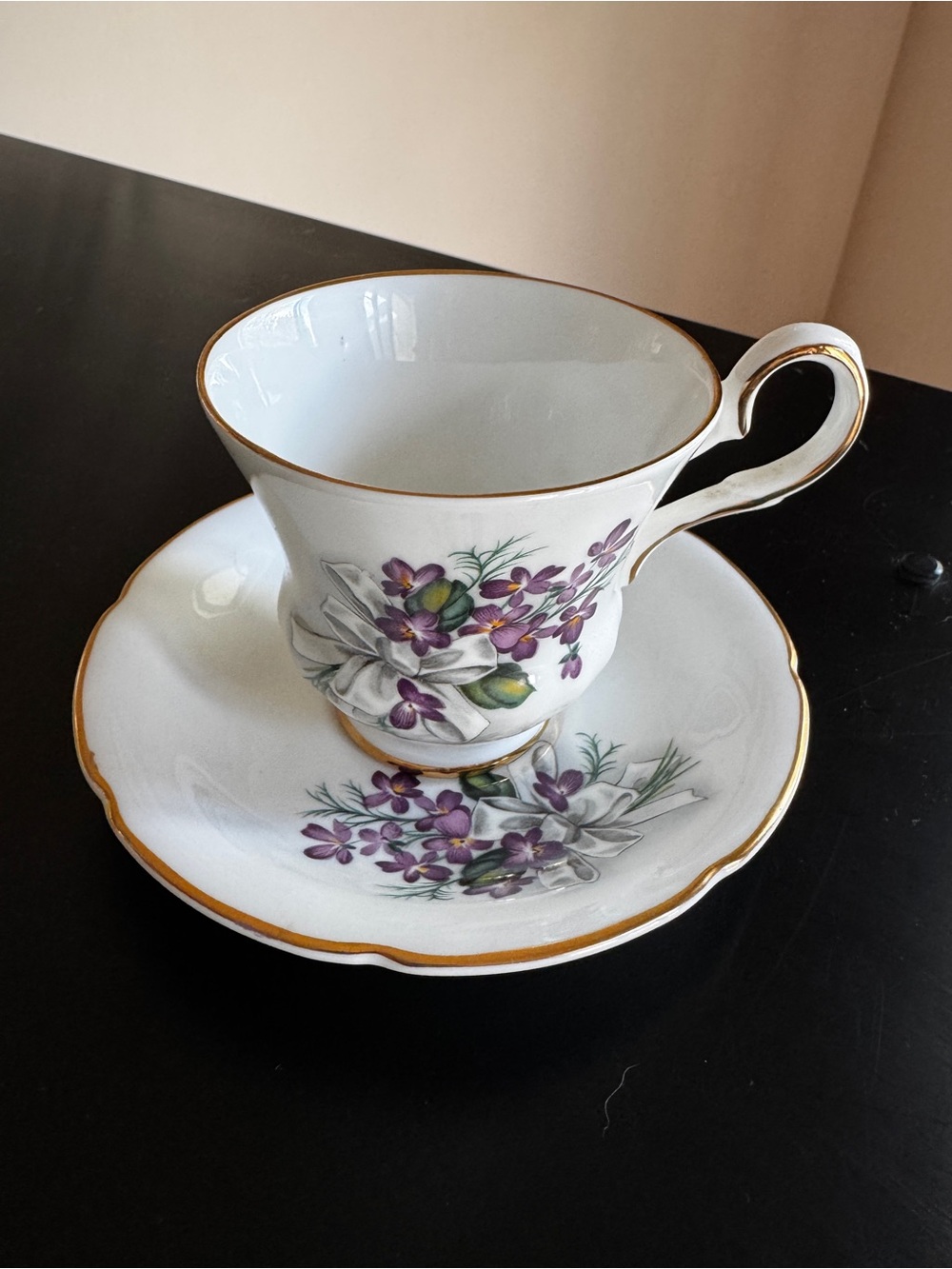 Vintage Royal Grafton English Bone China Cup & Saucer Purple Violets